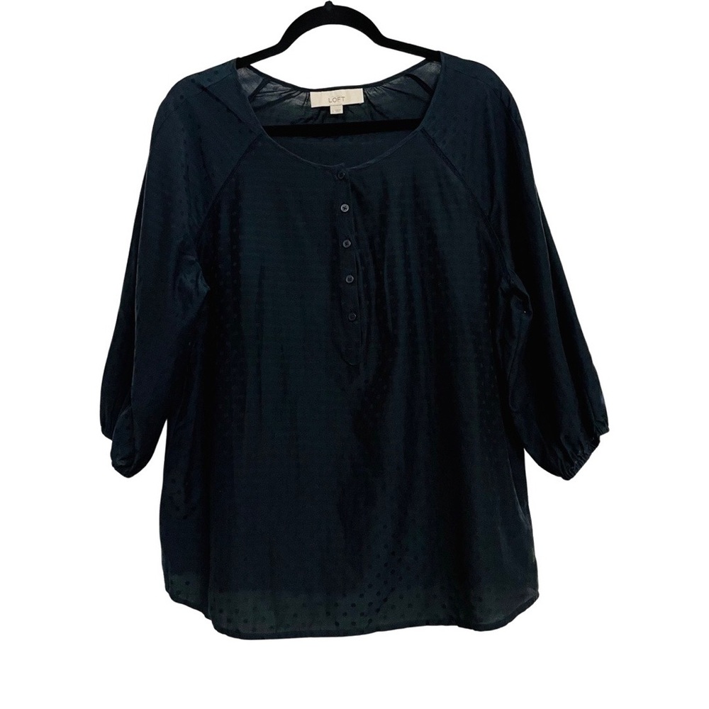 Ann Taylor LOFT - Round Yoke Puff Sleeve Top - Navy Blue